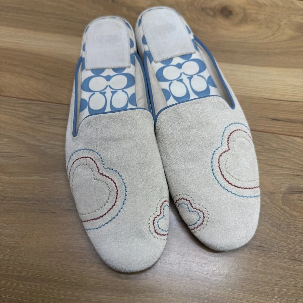 COACH Y2K Bone Suede Slippers House Womens 9 Heart Stitched Zoey